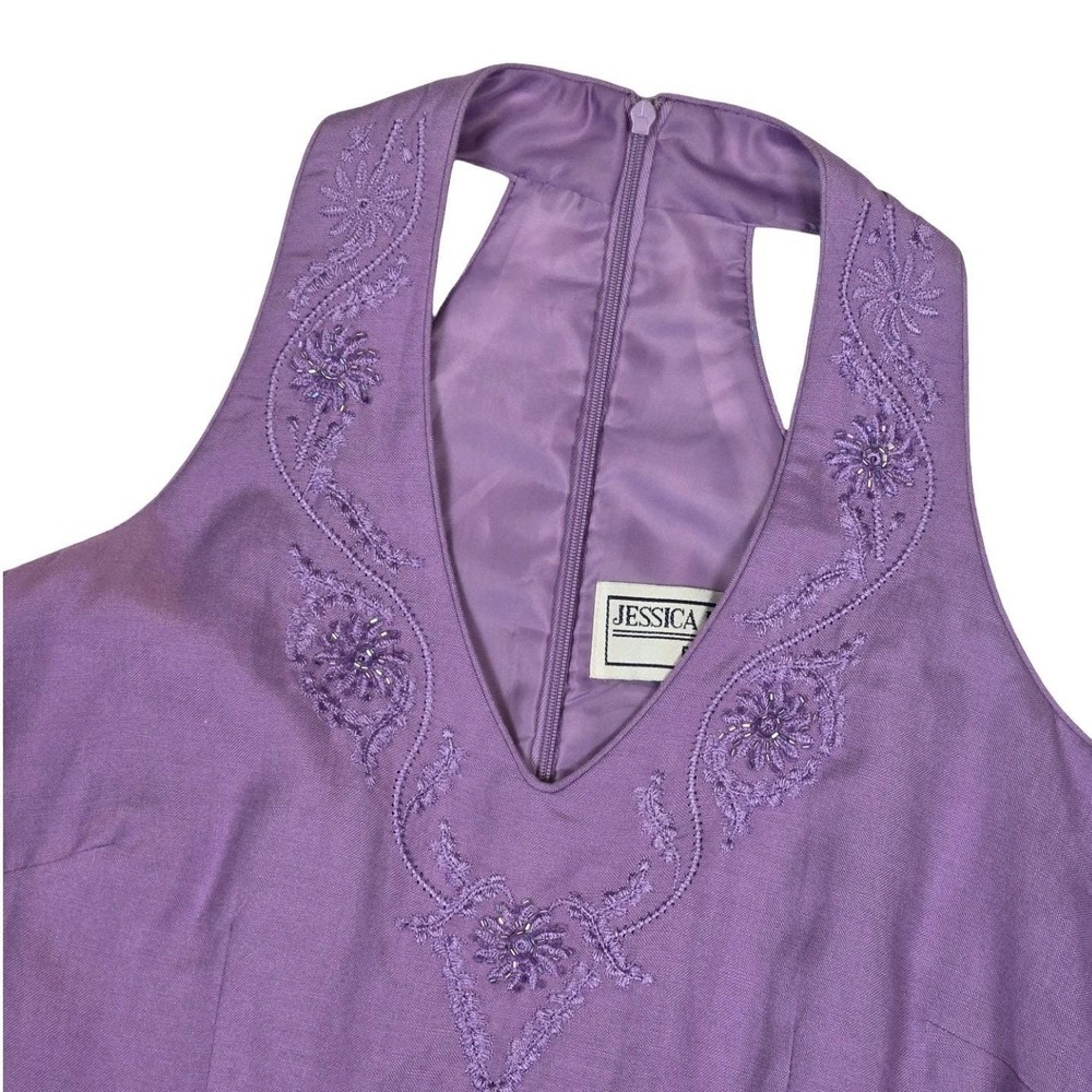 VTG y2k embroidered bead linen maxi halter dress / Jessica Howard S lavender